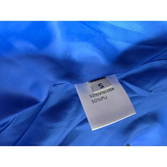 Y2K Does 70s Bright Blue Faux Leather Penny Lane Coat Belted - Picture 10 of 16